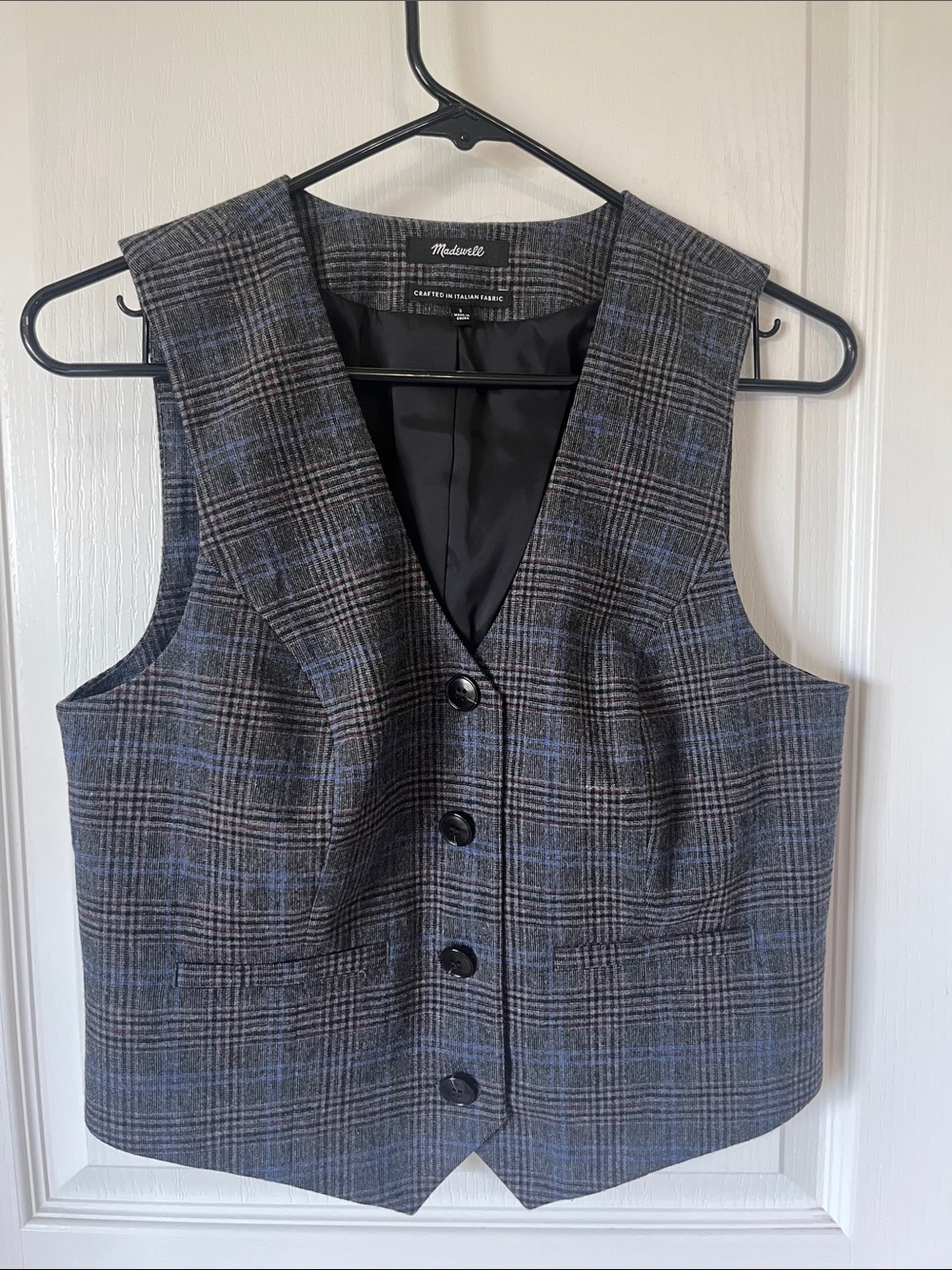 Madewell Gray Plaid Vest with Blue Windowpane